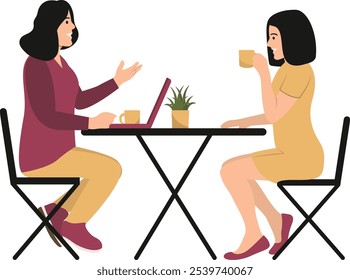 People Sitting at the Cafe with Flat Cartoon Design. Vector Character Illustration