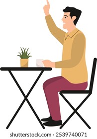 People Sitting at the Cafe with Flat Cartoon Design. Vector Character Illustration