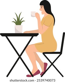 People Sitting at the Cafe with Flat Cartoon Design. Vector Character Illustration