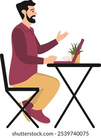 People Sitting at the Cafe with Flat Cartoon Design. Vector Character Illustration