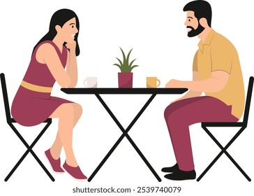 Pessoas sentadas no café com design de desenho animado plano. Ilustração de caractere vetorial