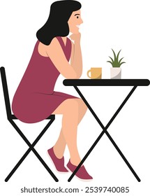 Pessoas sentadas no café com design de desenho animado plano. Ilustração de caractere vetorial