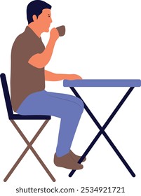 People Sitting at the Cafe Illustration. Isolated on White Background. Flat Vector Character