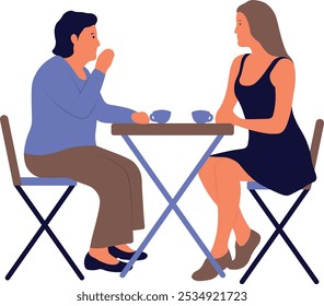 People Sitting at the Cafe Illustration. Isolated on White Background. Flat Vector Character