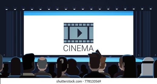 People Sitting In Cinema Looking At Empty Screen Waiting For Movie Start Back Rear View Flat Vector Illustration
