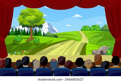 People Sitting In Cinema Watching Movie Back Rear. vector illustration in flat design.