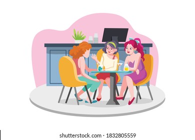 People sitting in a coffee shop. Cafe with friends on tables
