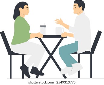 People Sitting and Enjoying Food at the Cafe Illustration. Vector Character in Flat Style