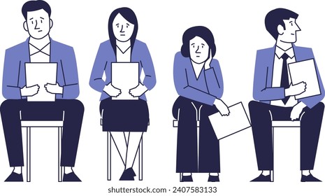 People are sitting in line for an interview.