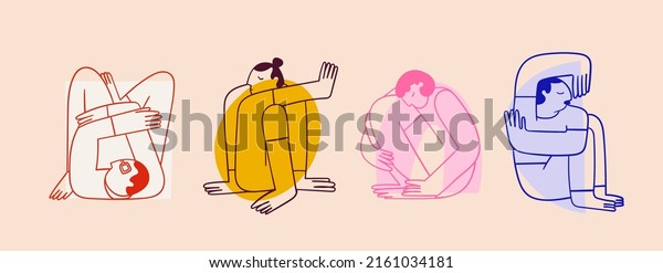 People\
sitting or lying in different poses. Sleeping in uncomfortable\
positions concept. Cute abstract characters. Hand drawn colorful\
modern Vector illustration. Cartoon trendy\
style