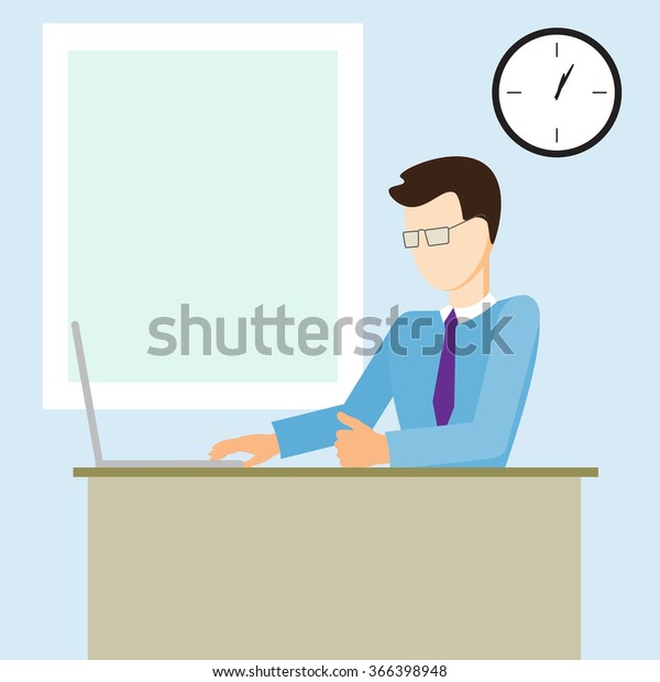 People Sitting Office Behind Computer Working Stock Vector (Royalty ...