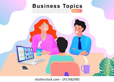 People sitting at the office desk discussing a project. Business topics -meeting. business topics man and woman. vector illustration.