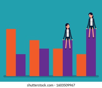 People sitting on a bar graph. The concept of lifestyle society