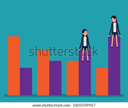 People sitting on a bar graph. The concept of lifestyle society