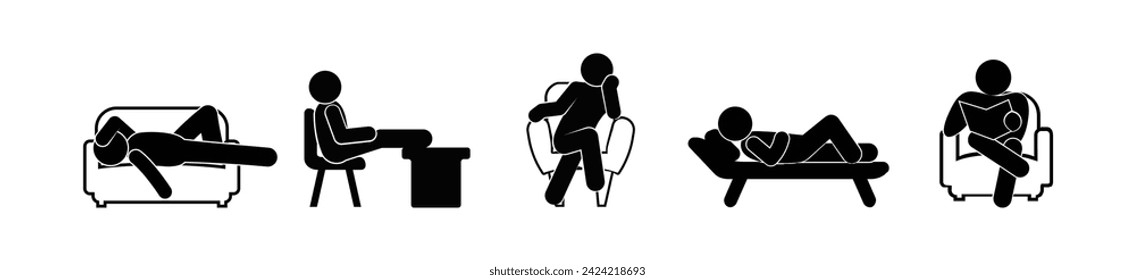 people sitting on a chair, man resting, human silhouette icon set, rest room sign