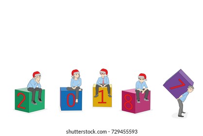 people are sitting on the dice with the numbers 2018. concept of New Year and Christmas holidays. vector illustration.