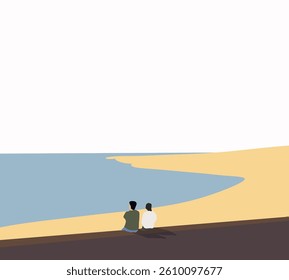 People sitting on the edge of concrete enjoying beautiful beach view during holiday vacation. Seascape background.