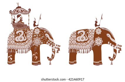 People Sitting On Elephants Riding On Stock Vector (Royalty Free) 421460917