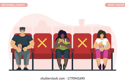People sitting on movie cinema, Scalable and editable vector illustration.