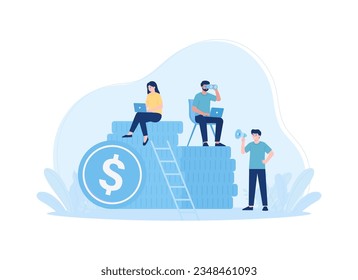 People are sitting on a pile of money trending concept flat illustration