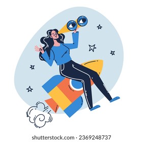 People sitting on rocket startup up entrepreneur success concept. Vector flat graphic design illustration