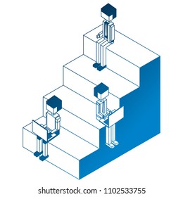 people sitting on stairs using laptops isometric