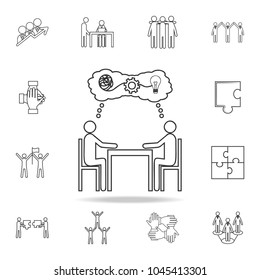 People sitting on the table idea icon. Detailed set of team work outline icons. Premium quality graphic design icon. One of the collection icons for websites, web design, mobile on white background