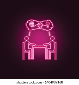 People sitting on the table idea neon icon. Elements of Team work set. Simple icon for websites, web design, mobile app, info graphics
