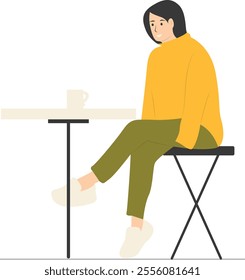 People Sitting at the Restaurant Illustration. Talking and Drink Coffee or Tea. Isolated Vector Character.