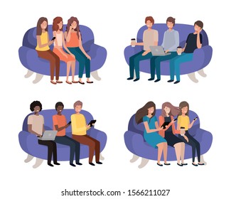 People Sitting In A Seat Design, Male Female Person Human Profile User Theme Vector Illustration