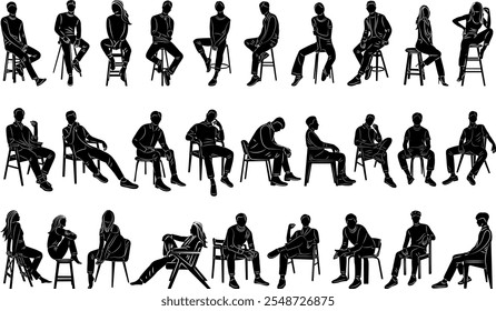 people sitting silhouette set, vector