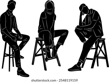 people sitting silhouette, vector on white background