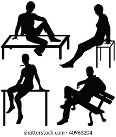 people sitting silhouettes - vector