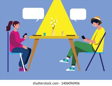 People sitting at table decorated, eating food, drinking wine and talking to each other. Flat cartoon characters. Teamwork, support, startup, data analysis, brainstorming, meeting. Flat design vector 