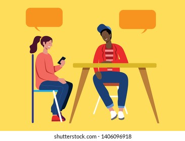 People sitting at table decorated, eating food, drinking wine and talking to each other. Flat cartoon characters. Teamwork, support, startup, data analysis, brainstorming, meeting. Flat design vector 