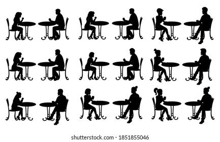 People Sitting Table Restaurant Silhouettes Man Stock Vector (Royalty ...