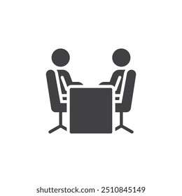 People sitting at table vector icon. filled flat sign for mobile concept and web design. Business Meeting glyph icon. Interview symbol, logo illustration. Vector graphics