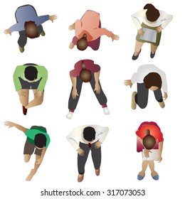 People Sitting Top View, Set 3, Vector Illustration