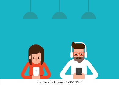 People sitting and using smartphone.