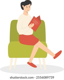 People Sitting While Reading Book Illustration. Flat Cartoon Vector Character.