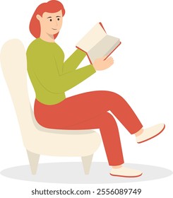 People Sitting While Reading Book Illustration. Flat Cartoon Vector Character.
