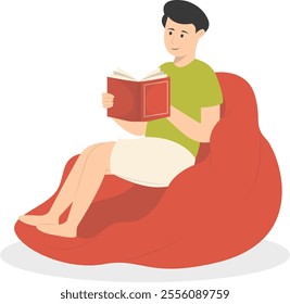 People Sitting While Reading Book Illustration. Flat Cartoon Vector Character.