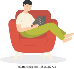 People Sitting While Reading Book Illustration. Flat Cartoon Vector Character.