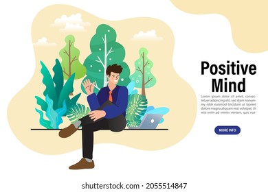 People sitting and working in nature. man with laptop in stress-free atmosphere and conducive psychological climate. Happy employee working in positive environment and good conditions. 