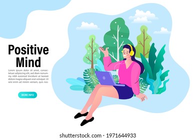 People sitting and working in nature. Woman with laptop in stress-free atmosphere and conducive psychological climate. Happy employee working in positive environment and good conditions. 