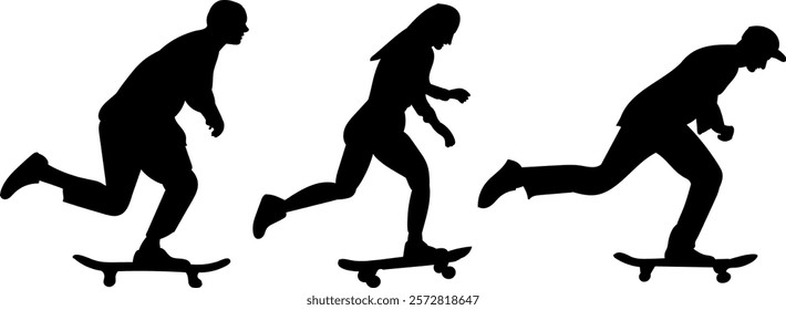 people skateboarding black silhouette vector