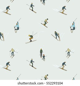 PEOPLE IN SKI SPORT ACTIVITY. Designed pattern.Vector illustration file. Editable and repeatable.