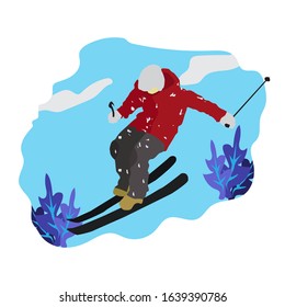 People skiing flat style design. Skis isolated, skier and snow, cross country skiing, winter sport, season and mountain, cold downhill, recreation lifestyle, activity speed extreme illustration