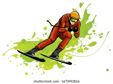 People skiing flat style design. Skis isolated, skier and snow, cross country skiing, winter sport, season and mountain, cold downhill, recreation lifestyle