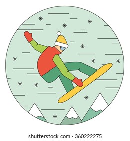 People skiing flat style design. Skier and snow. Winter sports and activities. Thin line style